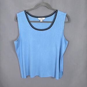 Ming Wang Top Womens 3X Blue Sleeveless Tank Shell Acrylic Knit‎ Career Stretch